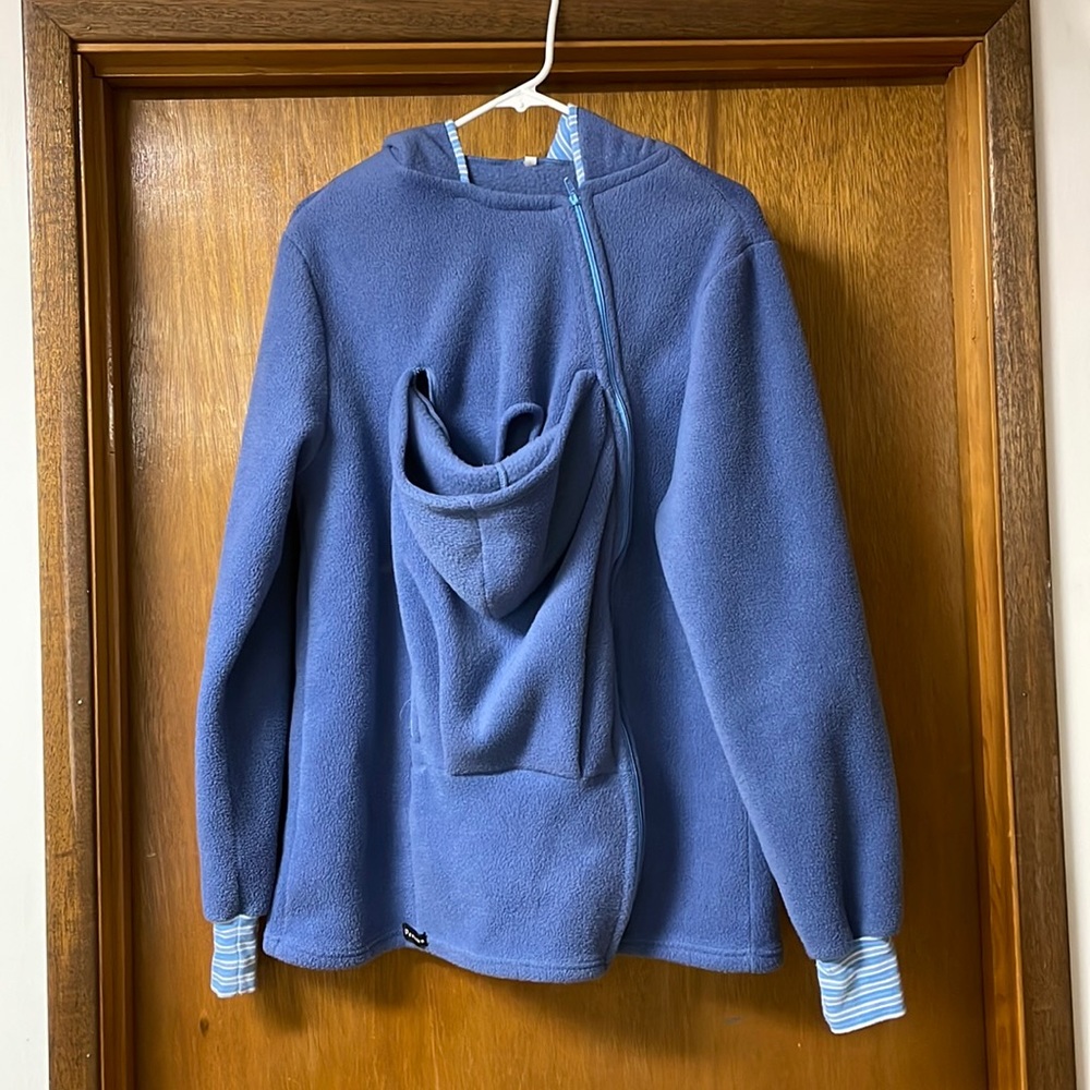 Blue fleece baby wearing jacket